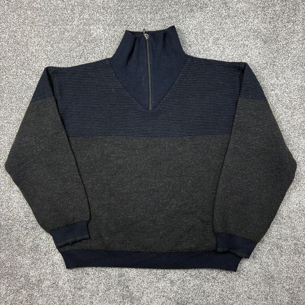 Cotton Reel Sweater Mens XL Blue Merino Wool Pullover 1/4 Zip Mock Neck Pullover
